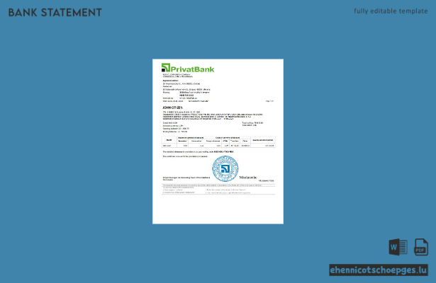 Beispiel für einen Kontoauszug der Ukraine Privatbank (Vorschau)